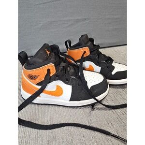 Kids Air Jordans Toddler Shoes Black Orange White Leather Basketball Sneakers 7C